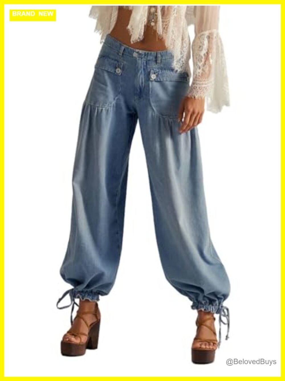 Baggy Harem Jeans Boyfriend Low Rise Adjustable Leg Straight Denim Pants